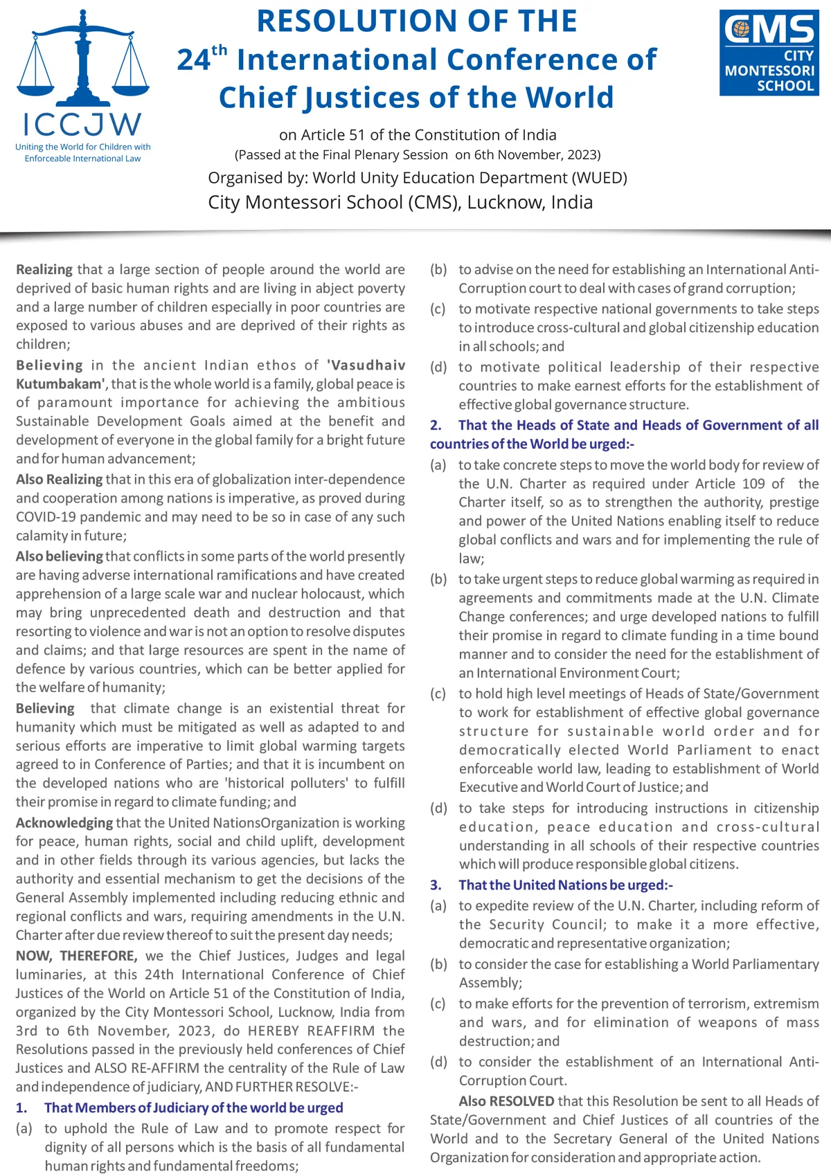 ICCJW Resolutions